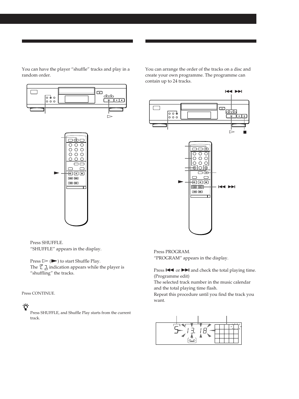 Creating your own programme (programme play), Playing in random order (shuffle play), Playing cds | Playing cds 1 | Sony CDP-M305 User Manual | Page 9 / 38