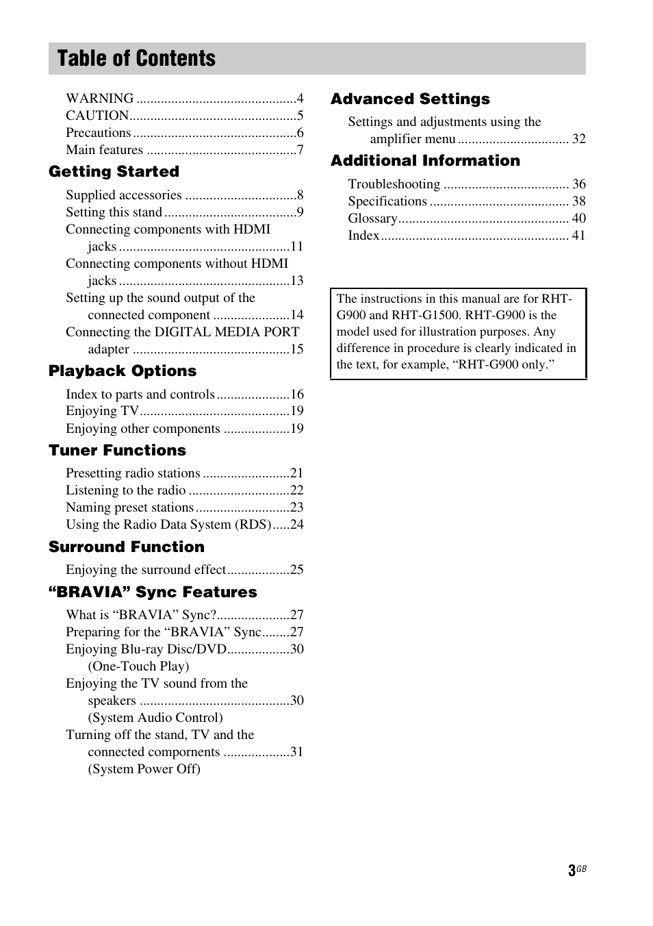 Sony RHT-G900 User Manual | Page 3 / 44