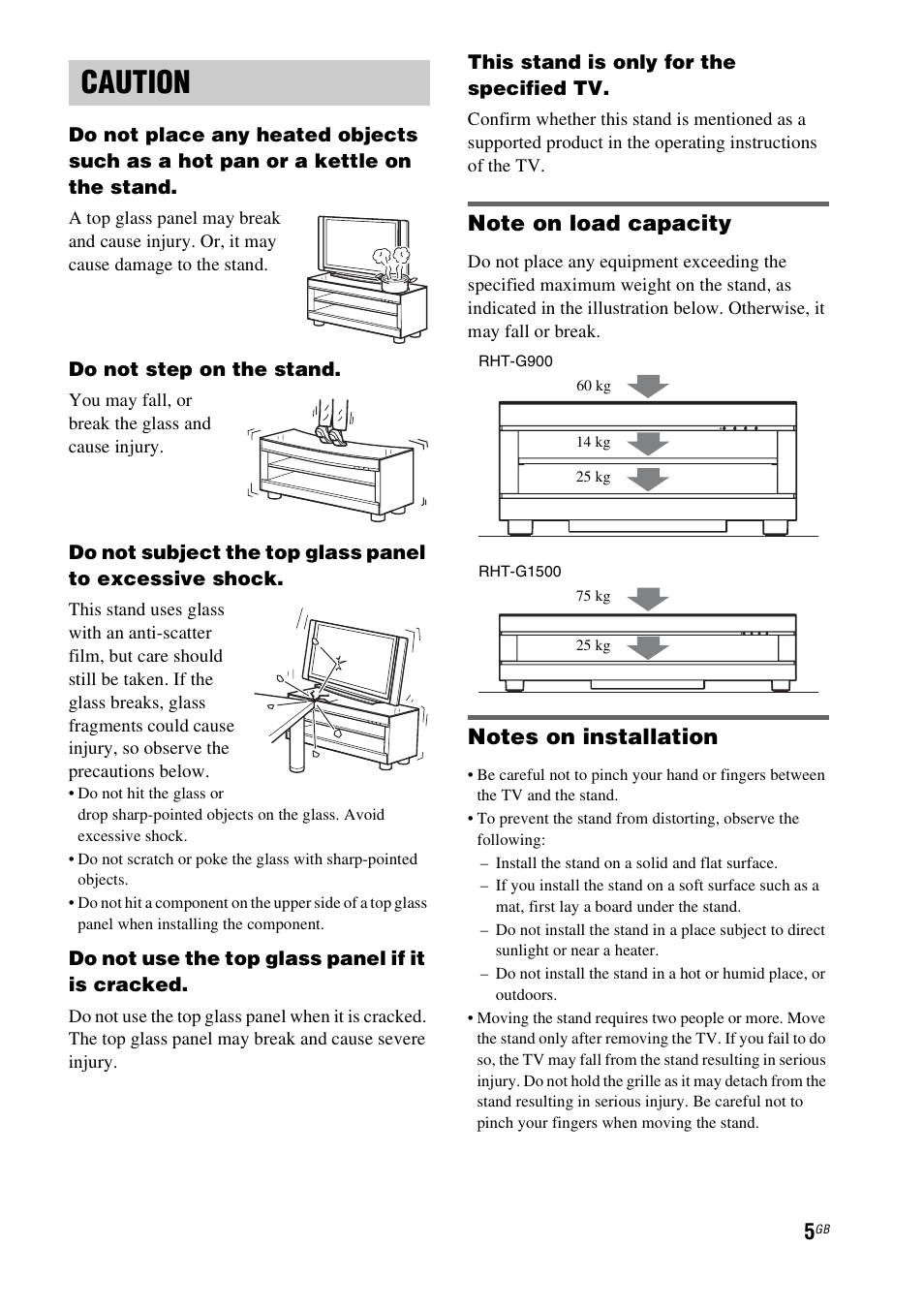 Caution | Sony RHT-G900 User Manual | Page 5 / 44