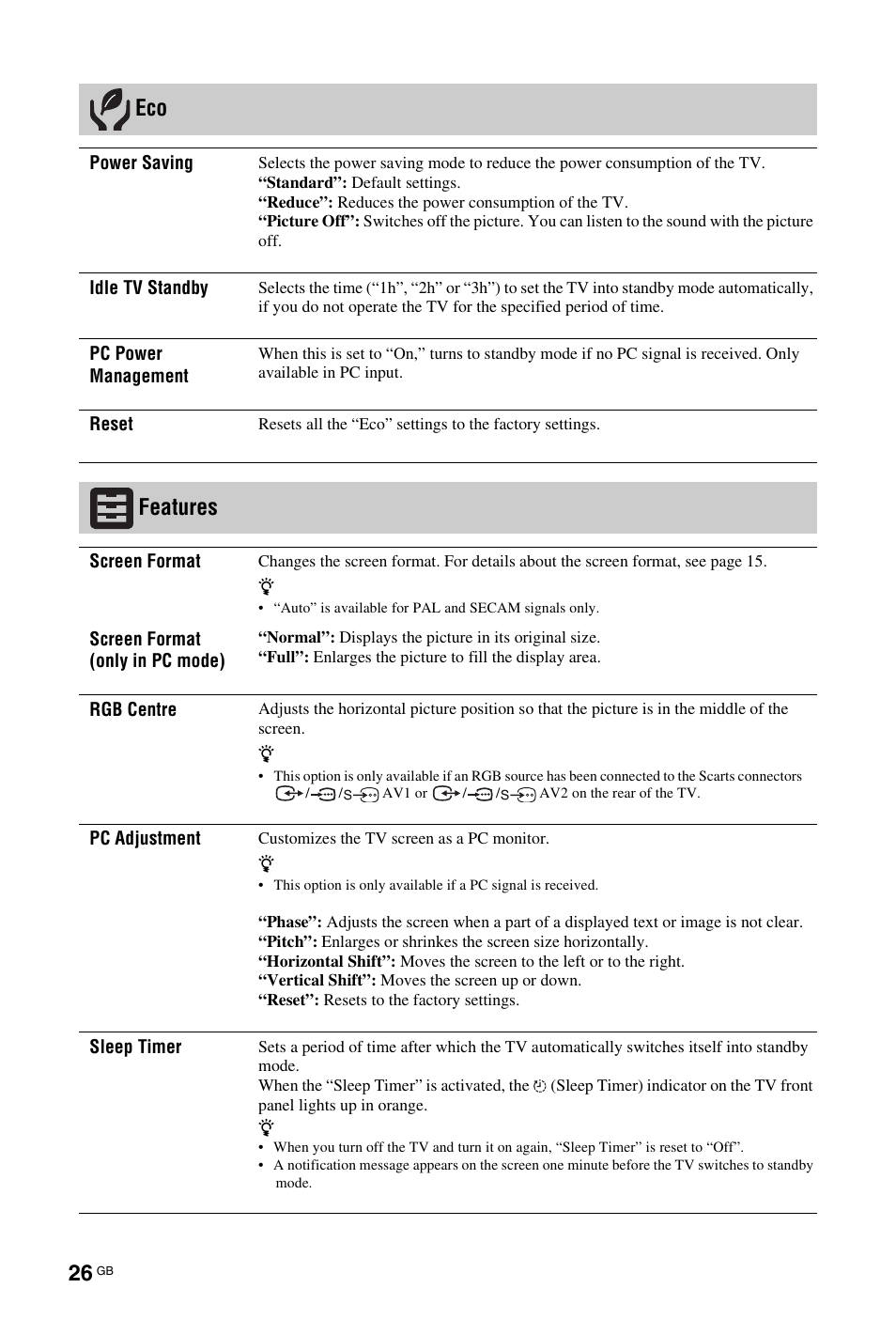 Features | Sony BRAVIA 4-127-735-12(1) User Manual | Page 26 / 44