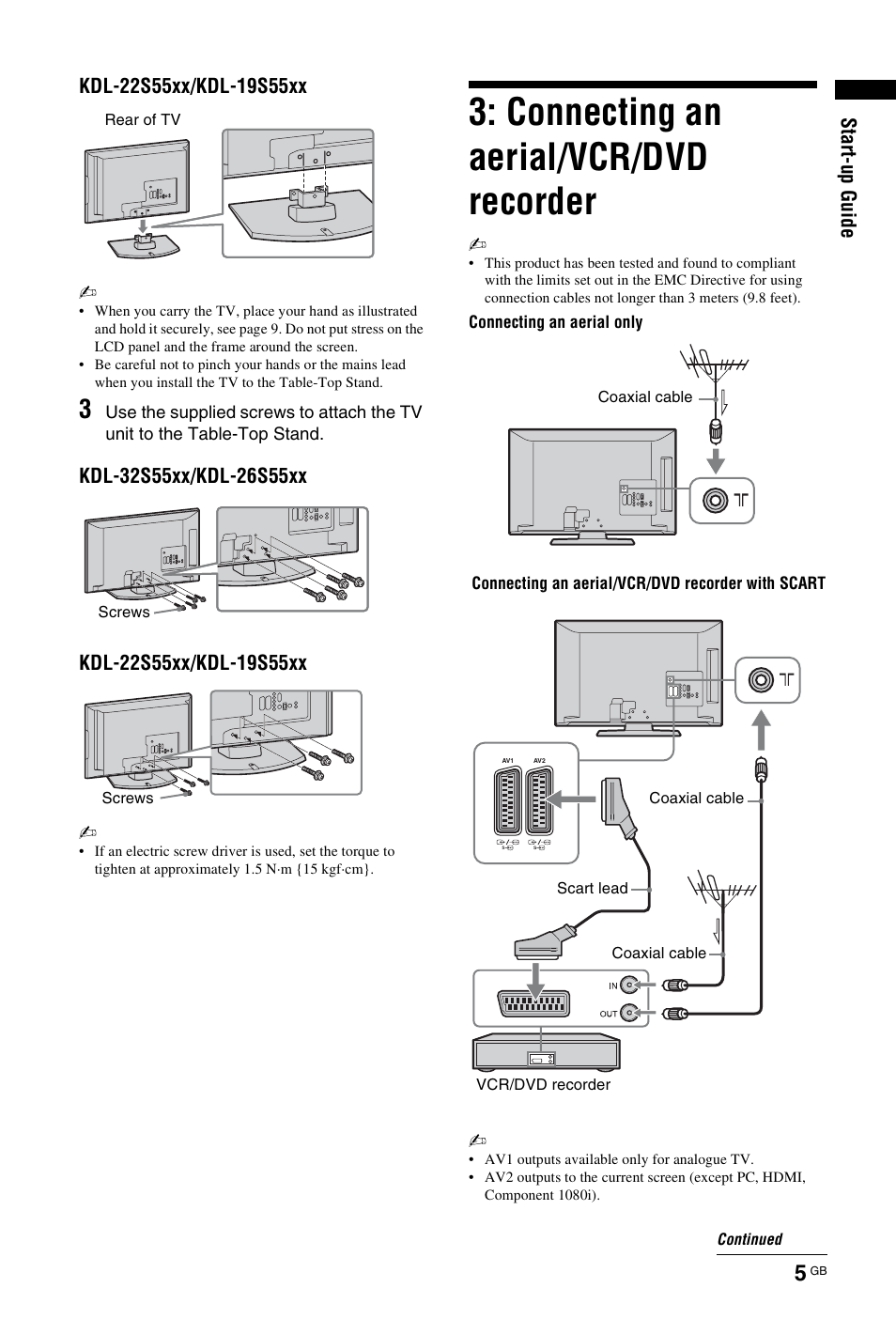Connecting an aerial/vcr/dvd recorder | Sony BRAVIA 4-127-735-12(1) User Manual | Page 5 / 44