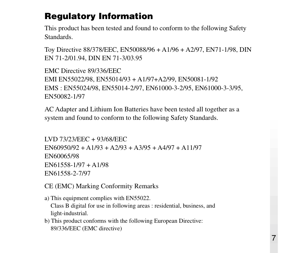 Regulatory information | Sony ERS-31L User Manual | Page 7 / 64