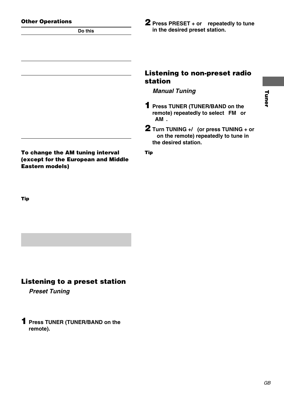 Listening to the radio — preset tuning, Manual tuning, Listening to the radio | Sony CMT-EP305  EN User Manual | Page 11 / 20