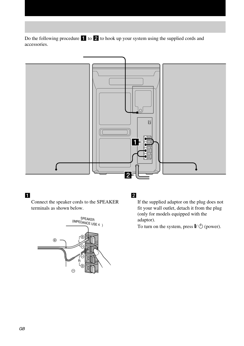 Getting started, Hooking up the system | Sony CMT-EP305  EN User Manual | Page 6 / 20