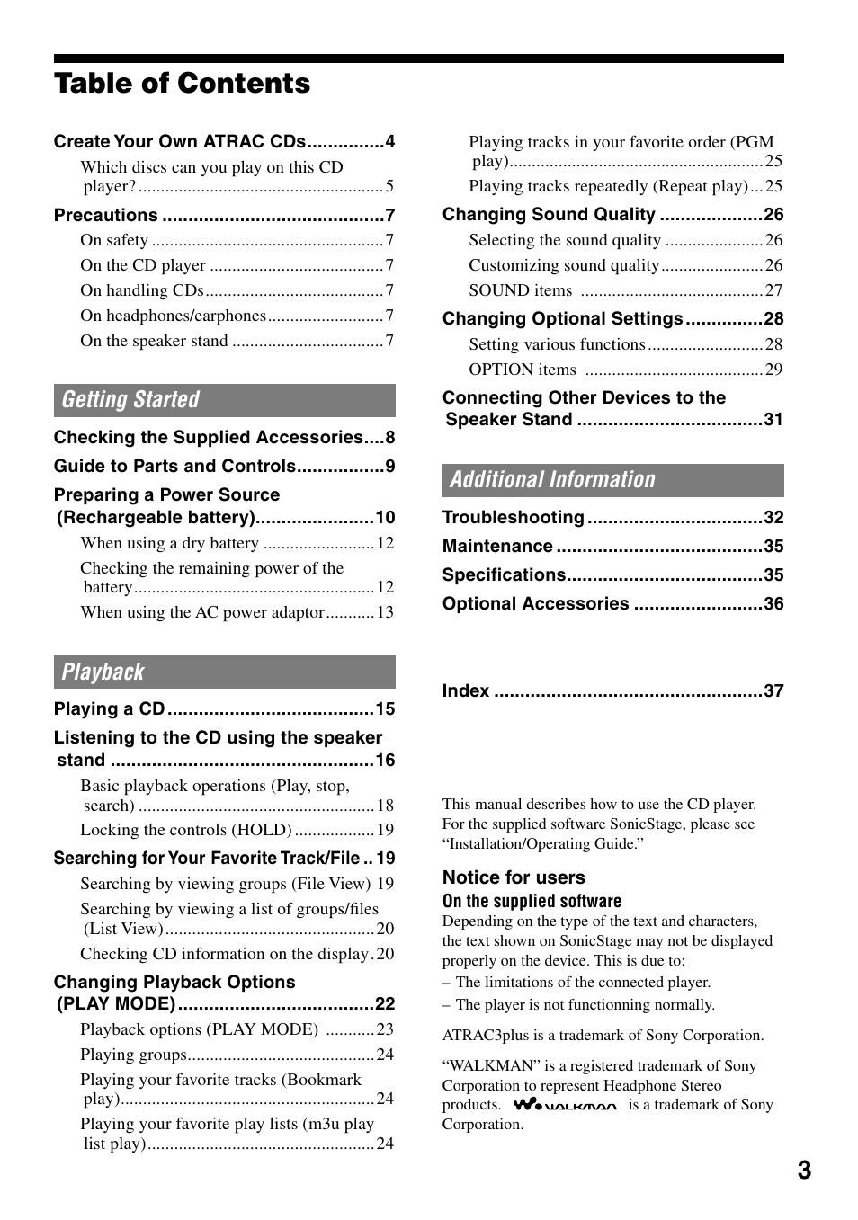 Sony D-NE329SP User Manual | Page 3 / 39