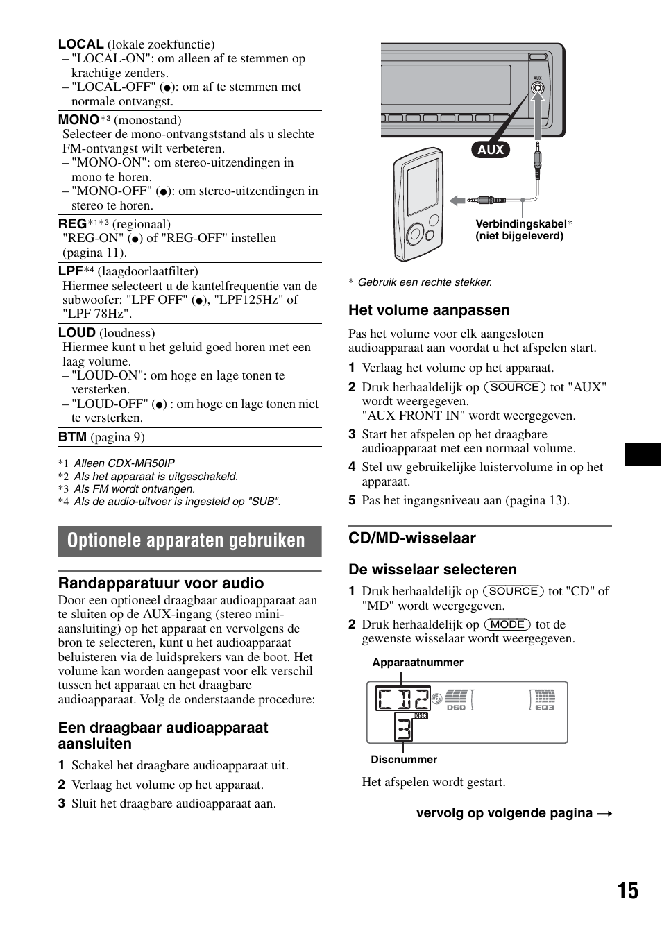 Optionele apparaten gebruiken, Randapparatuur voor audio, Cd/md-wisselaar | Randapparatuur voor audio cd/md-wisselaar | Sony CDX-M50IP User Manual | Page 111 / 144