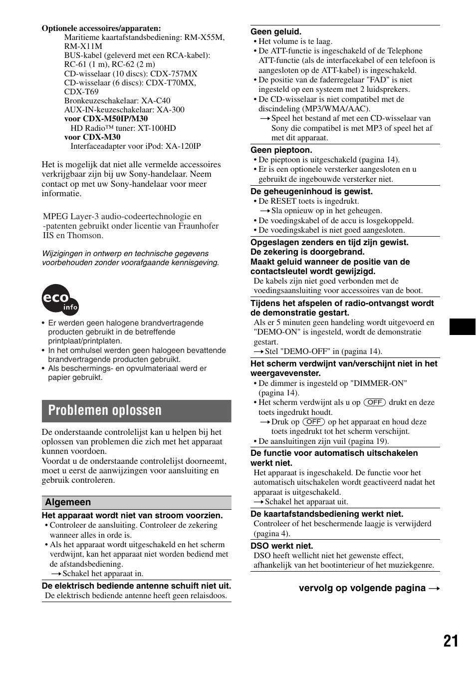 Problemen oplossen | Sony CDX-M50IP User Manual | Page 117 / 144