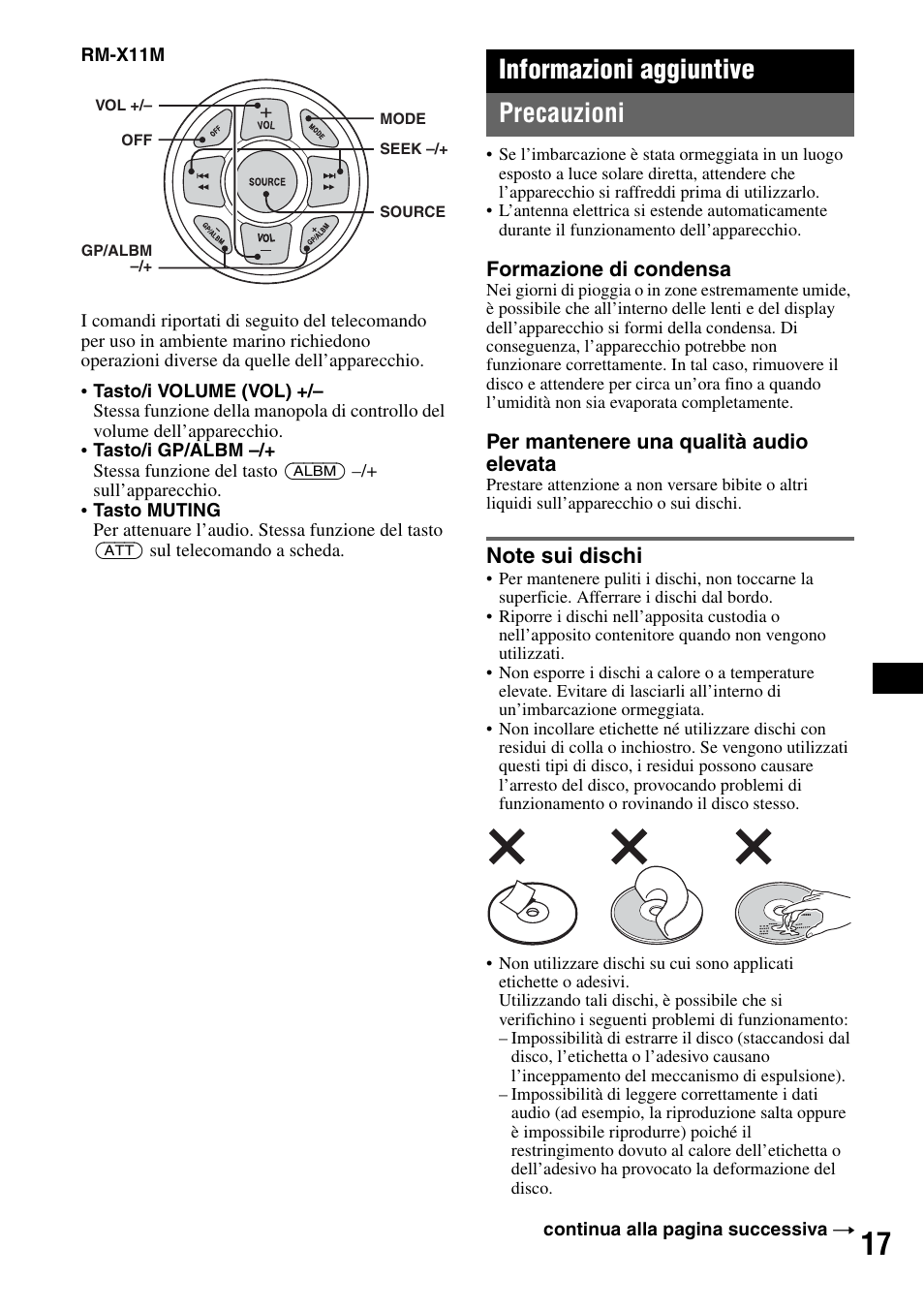 Informazioni aggiuntive, Precauzioni, Note sui dischi | Informazioni aggiuntive precauzioni | Sony CDX-M50IP User Manual | Page 135 / 144