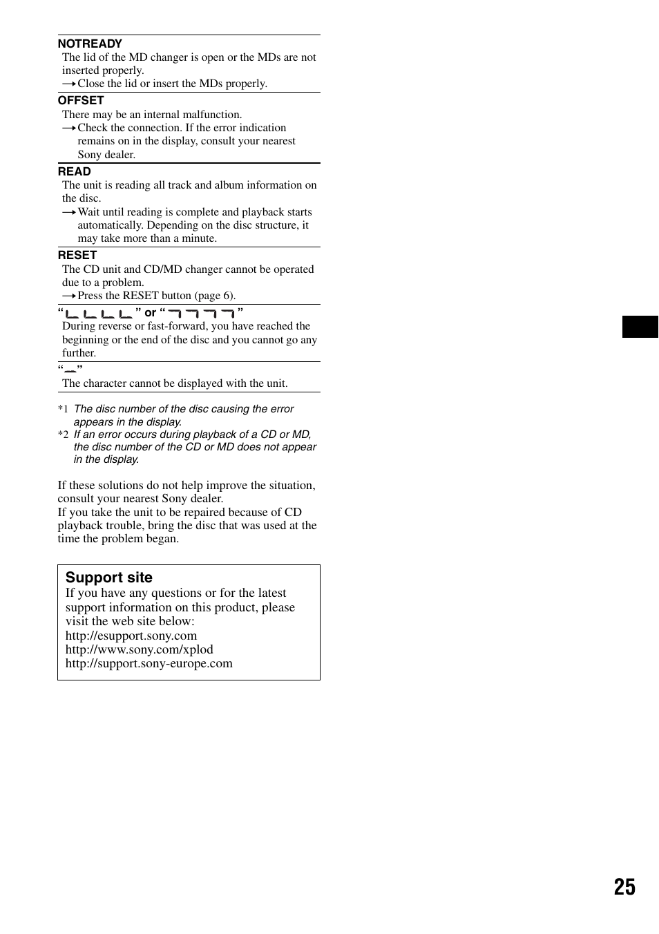Support site | Sony CDX-M50IP User Manual | Page 25 / 144