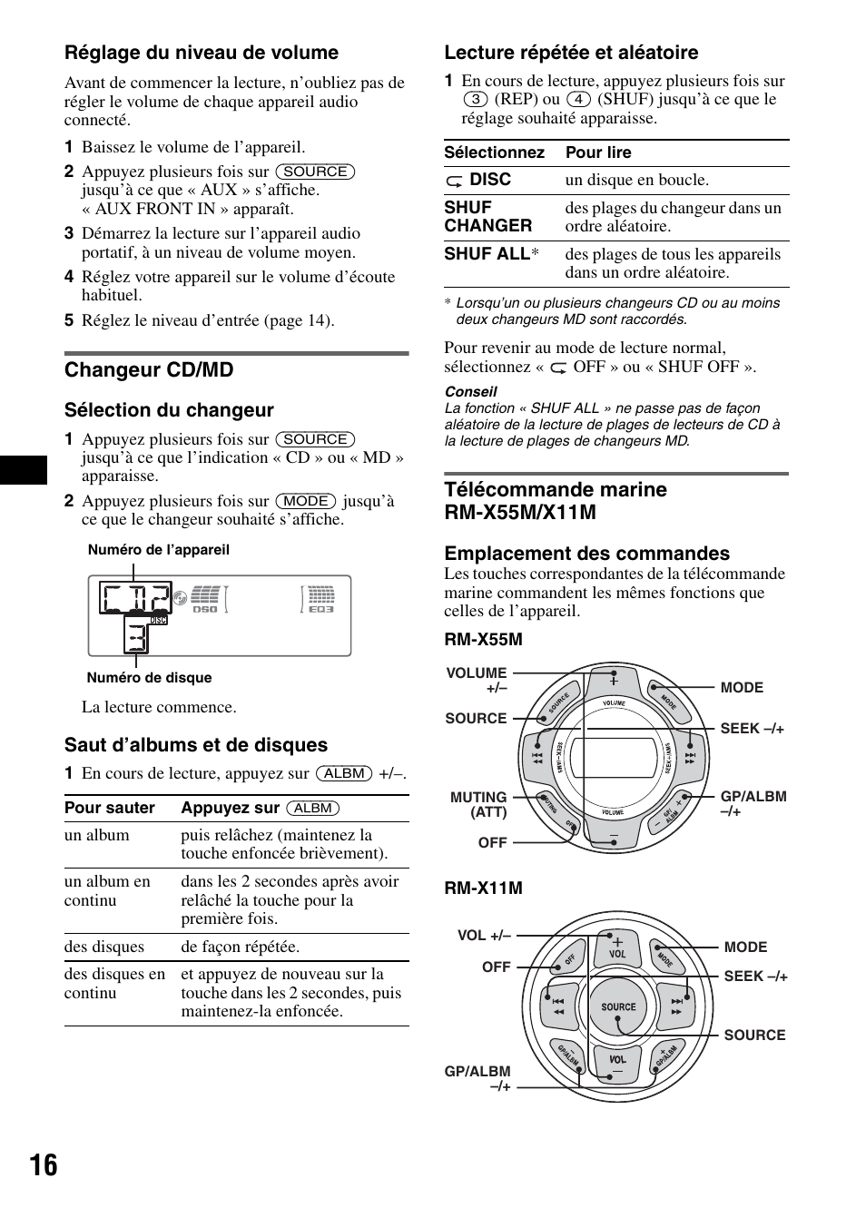 Changeur cd/md, Télécommande marine rm-x55m/x11m, Changeur cd/md télécommande marine rm-x55m/x11m | Sony CDX-M50IP User Manual | Page 40 / 144