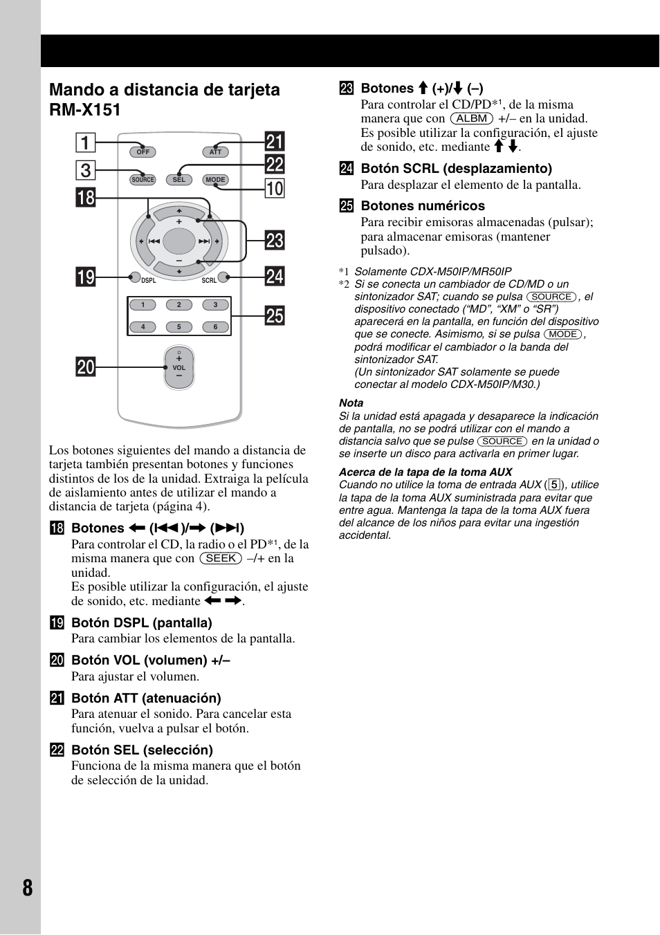 Mando a distancia de tarjeta rm-x151, 3ws q; 1 wf qk ql wa w; wg wd | Sony CDX-M50IP User Manual | Page 56 / 144