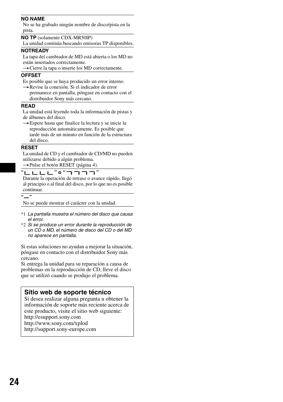 Sitio web de soporte técnico | Sony CDX-M50IP User Manual | Page 72 / 144