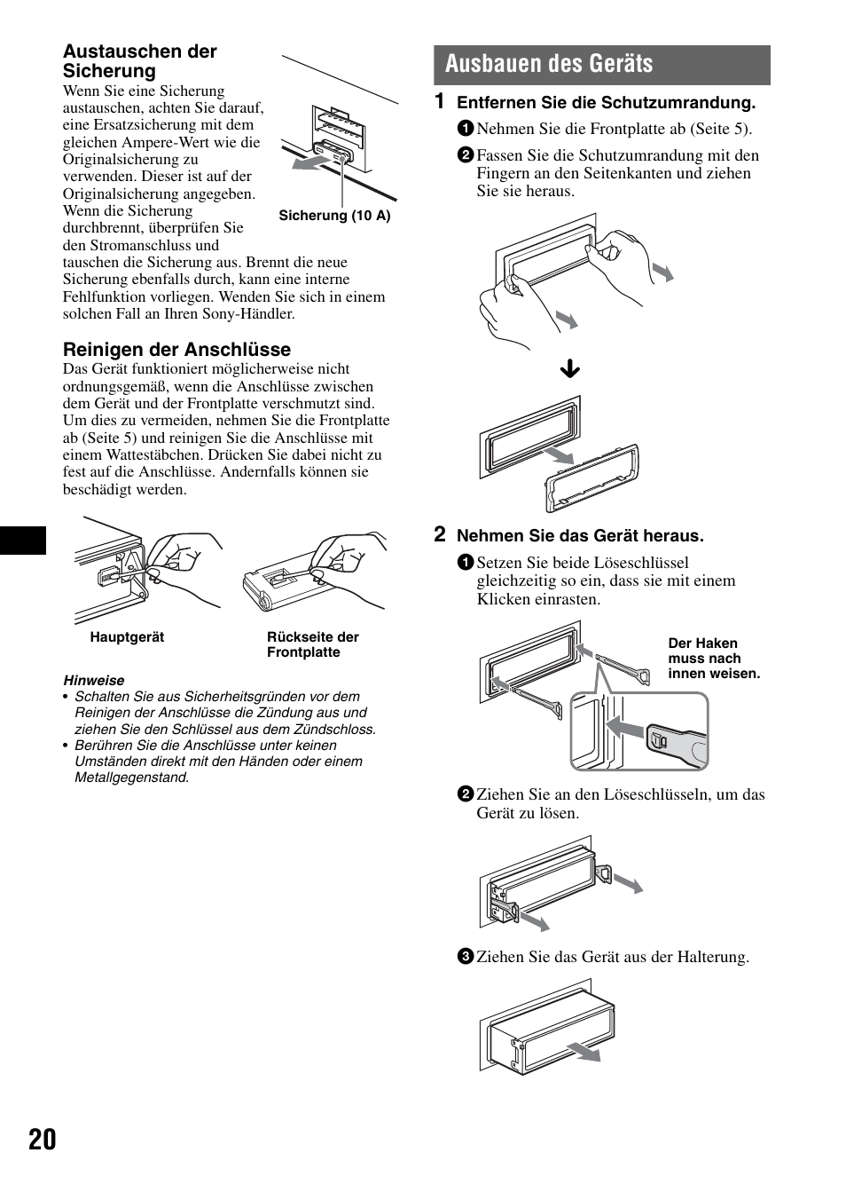 Ausbauen des geräts | Sony CDX-M50IP User Manual | Page 92 / 144