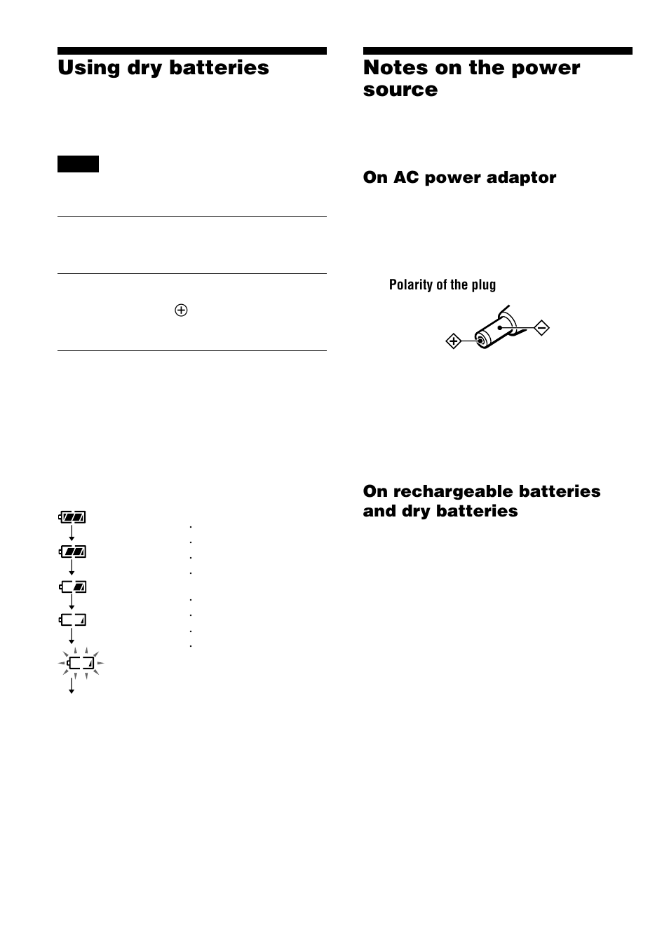 Using dry batteries, Notes on the power source, 30 using dry batteries | Sony D-VJ85 User Manual | Page 30 / 36