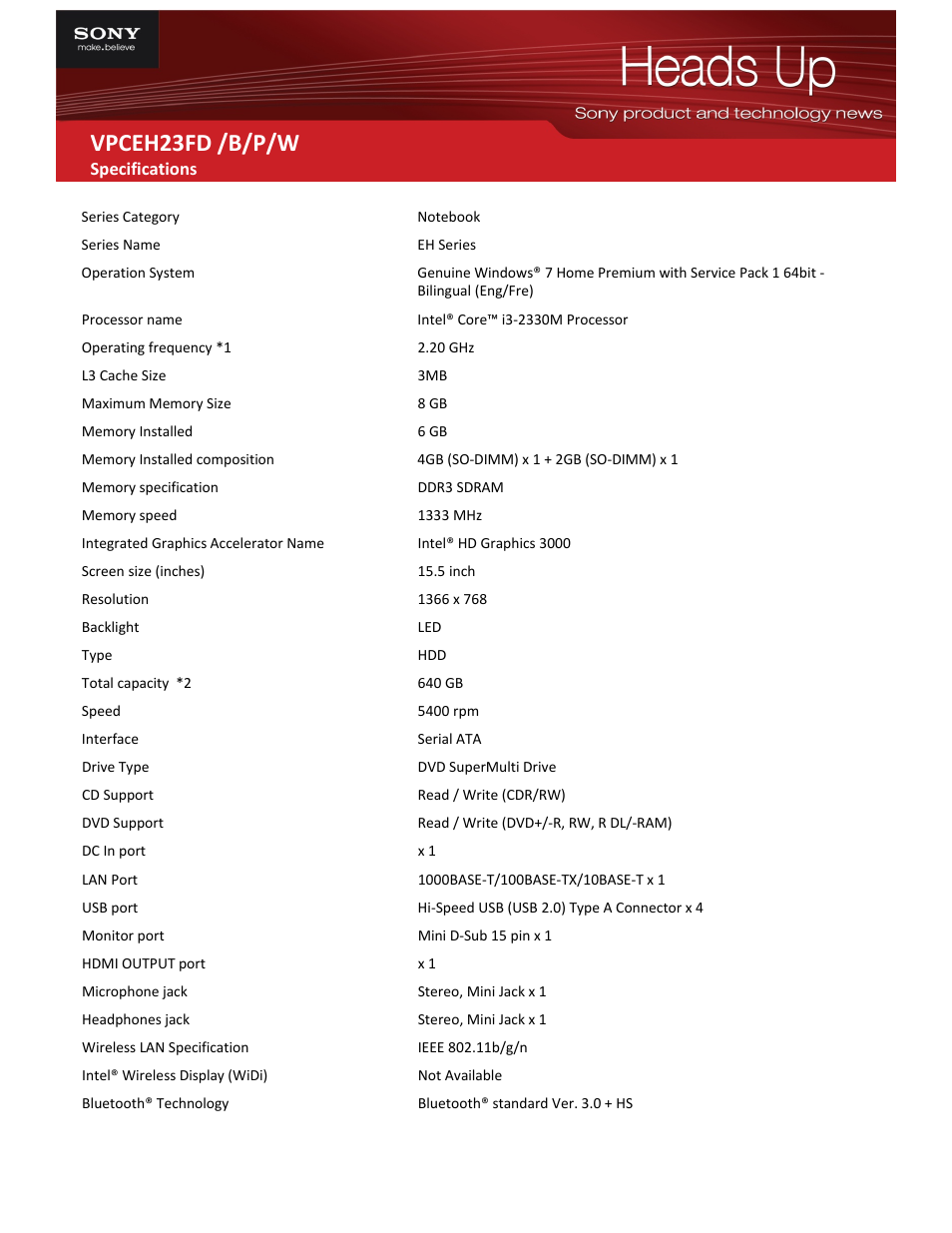 Slide number 2, Vpceh23fd /b/p/w | Sony P5SD2-X SE User Manual | Page 2 / 3