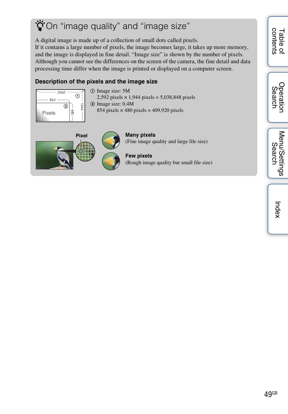 On “image quality” and “image size | Sony bloggie MHS-FS3 User Manual | Page 49 / 79