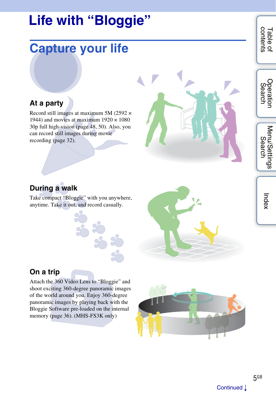 Life with “bloggie, Capture your life | Sony bloggie MHS-FS3 User Manual | Page 5 / 79