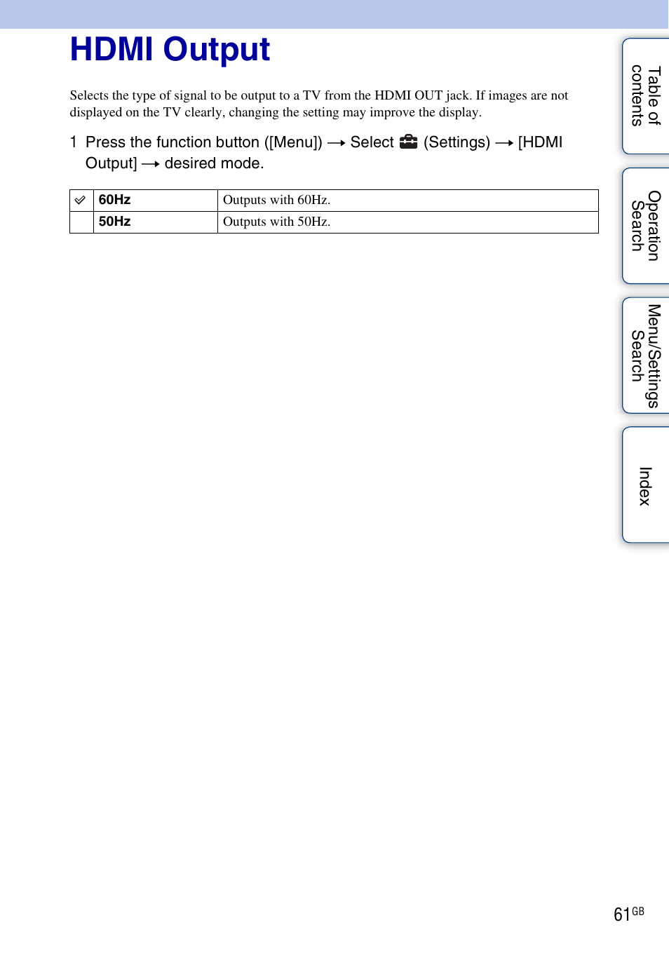 Hdmi output | Sony bloggie MHS-FS3 User Manual | Page 61 / 79