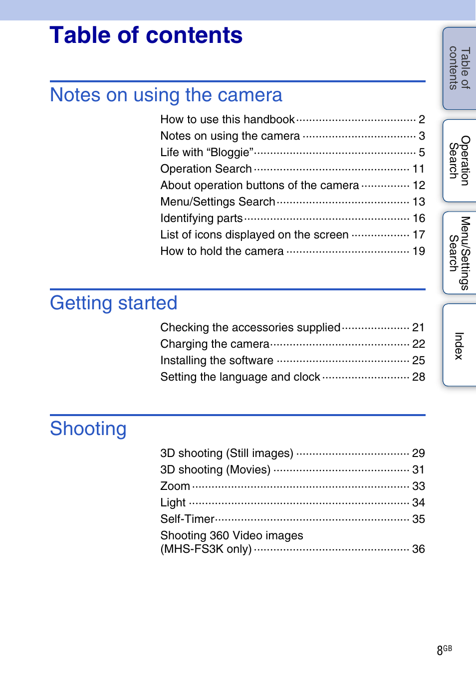 Sony bloggie MHS-FS3 User Manual | Page 8 / 79