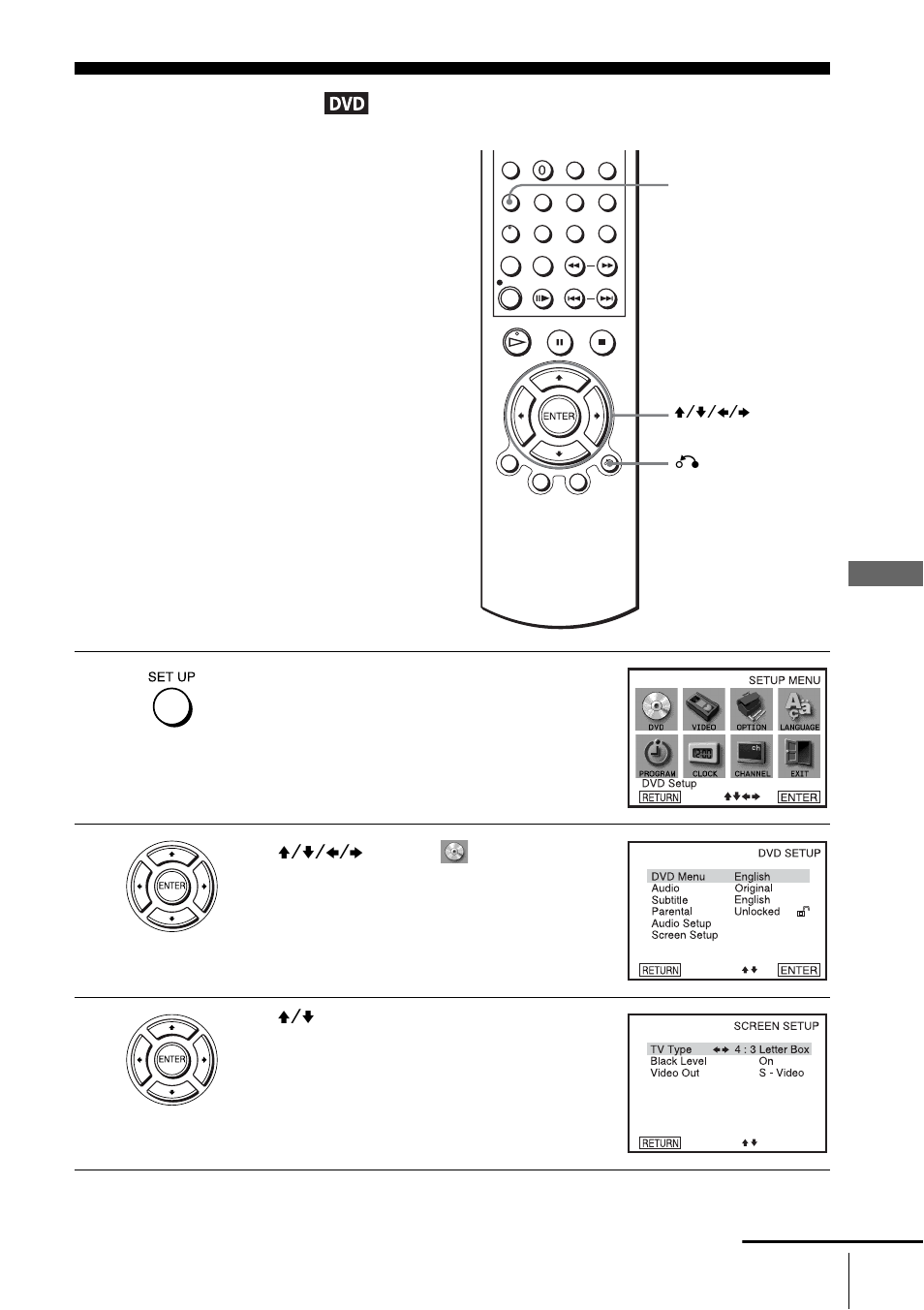 Screen setup, See “screen setup” on | Sony SLV-D201P User Manual | Page 49 / 108