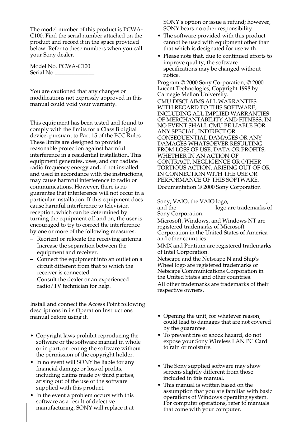 Sony PCWA-C100 User Manual | Page 2 / 68