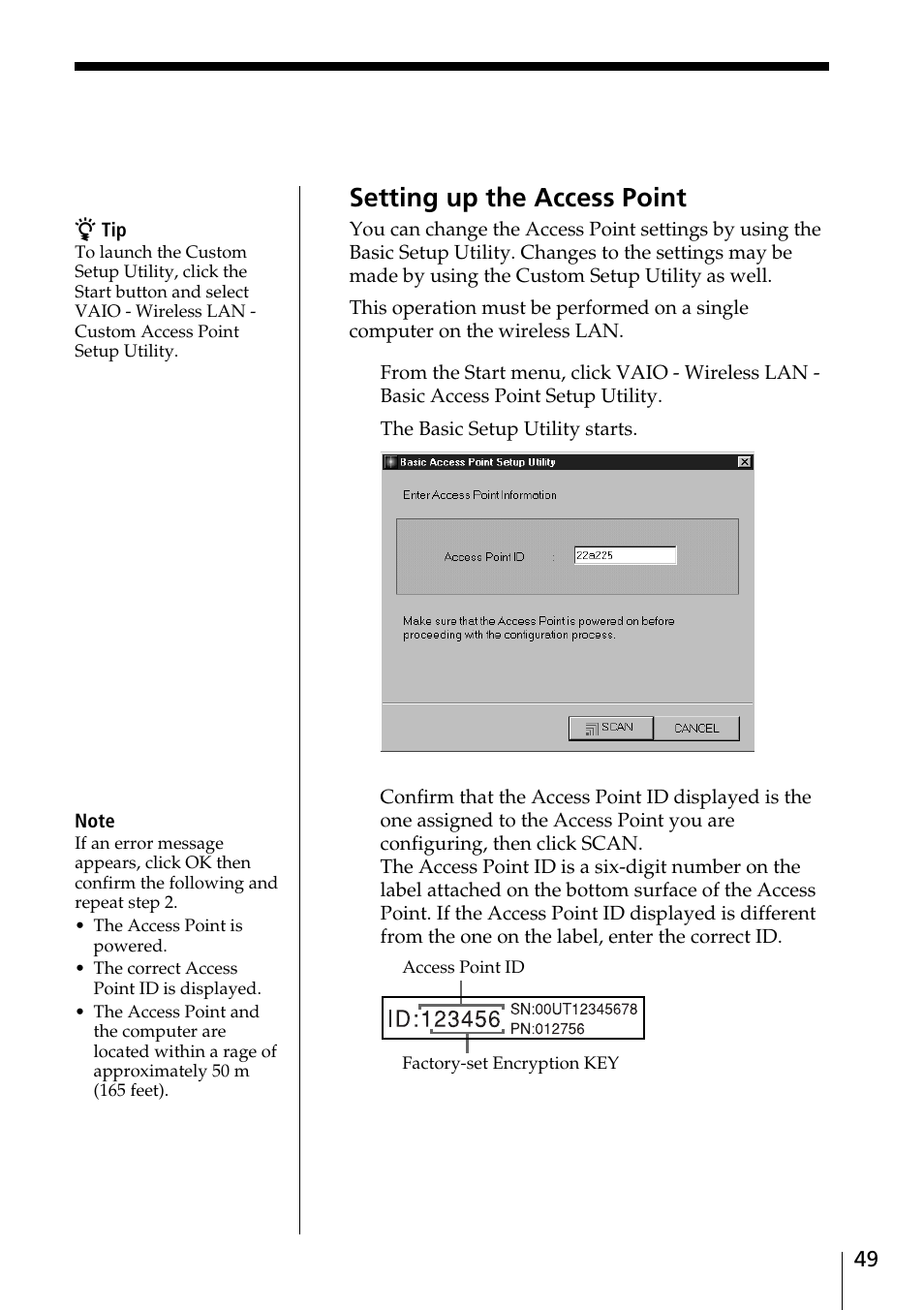 Setting up the access point | Sony PCWA-C100 User Manual | Page 49 / 68