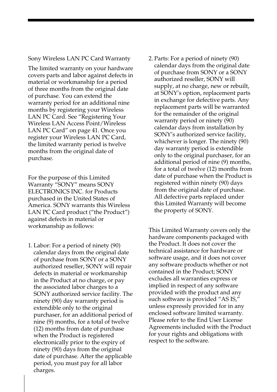 Limited warranty statement | Sony PCWA-C100 User Manual | Page 62 / 68