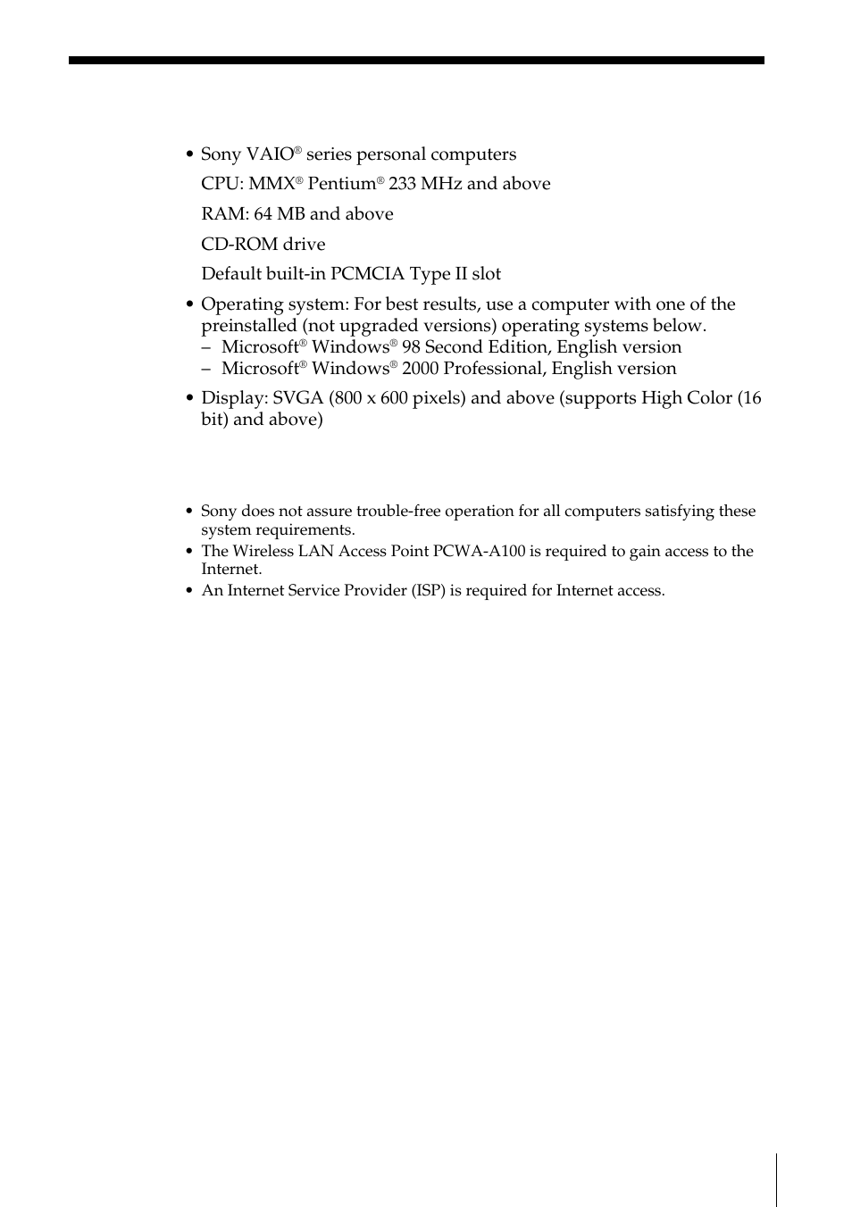System requirements | Sony PCWA-C100 User Manual | Page 7 / 68