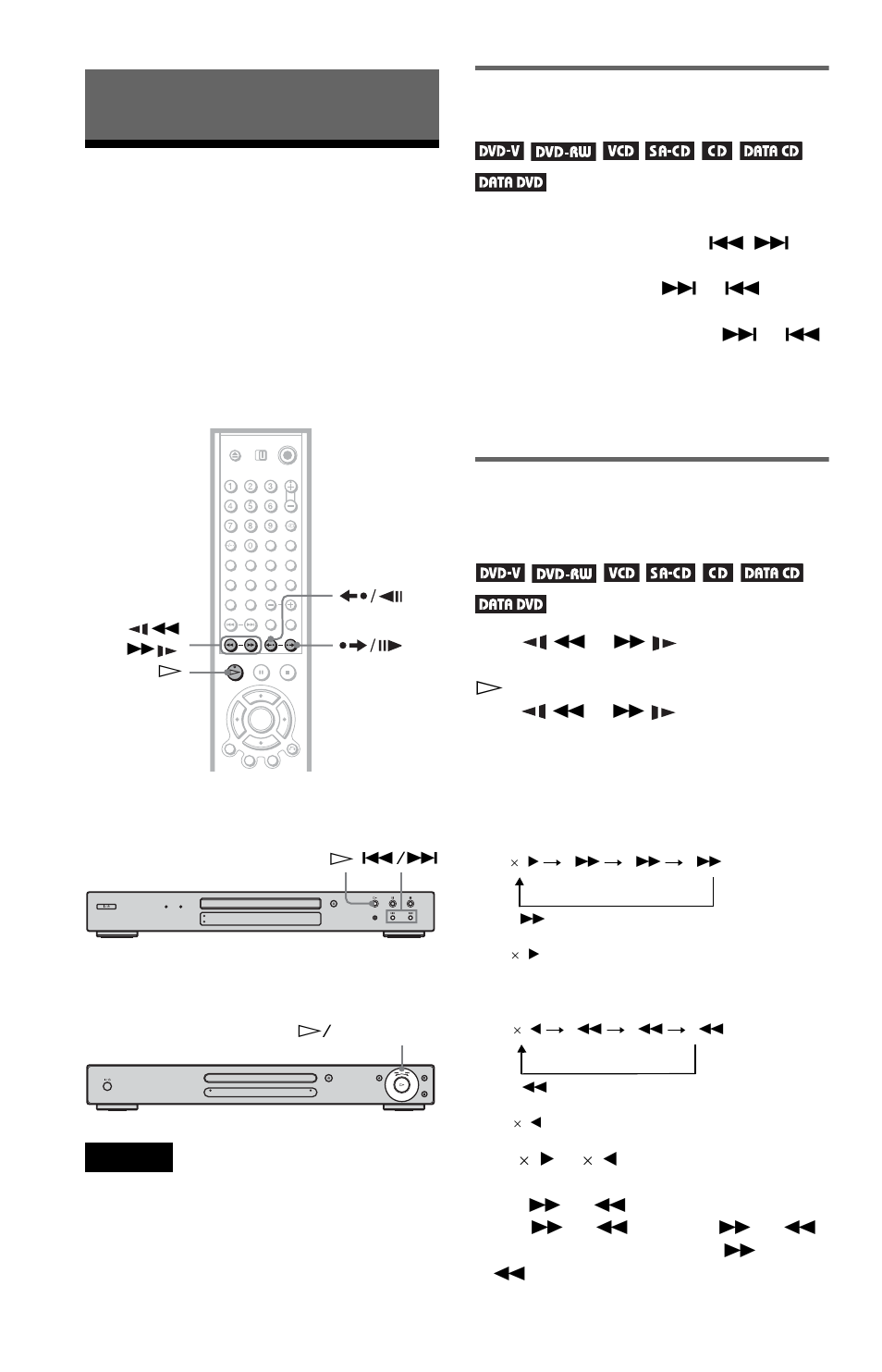 Searching for a scene, Searching for a particular point on a disc, Search, scan, slow-motion play, freeze frame) | Sony DVP-LS785V  EN User Manual | Page 44 / 104