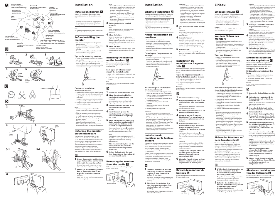 Ab c d, Installation, Einbau | Sony XVM-F65 User Manual | Page 2 / 2