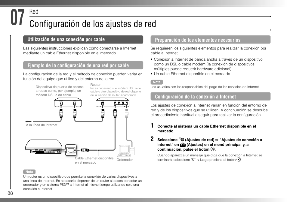 Confi guración de los ajustes de red | Sony 80GB Playstation 3 CECHL01 User Manual | Page 88 / 100