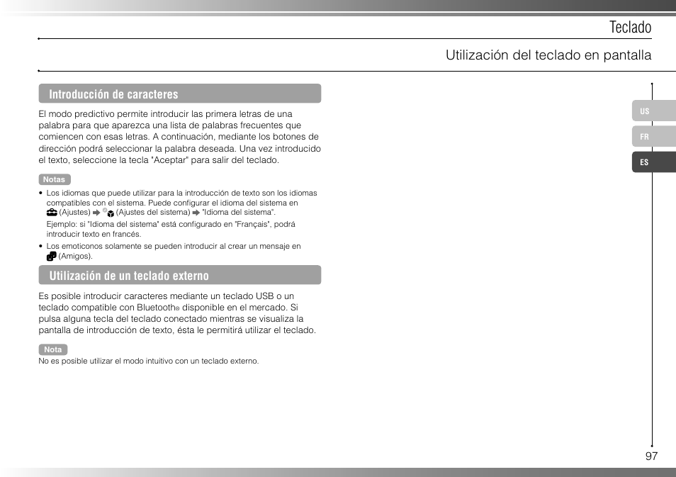 Teclado, Utilización del teclado en pantalla, Introducción de caracteres | Utilización de un teclado externo | Sony 80GB Playstation 3 CECHL01 User Manual | Page 97 / 100