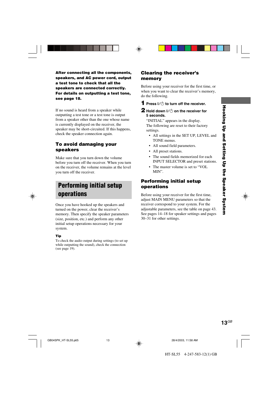 Performing initial setup operations | Sony HT-SL40 User Manual | Page 13 / 44