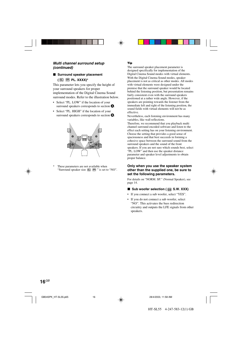 Sony HT-SL40 User Manual | Page 16 / 44
