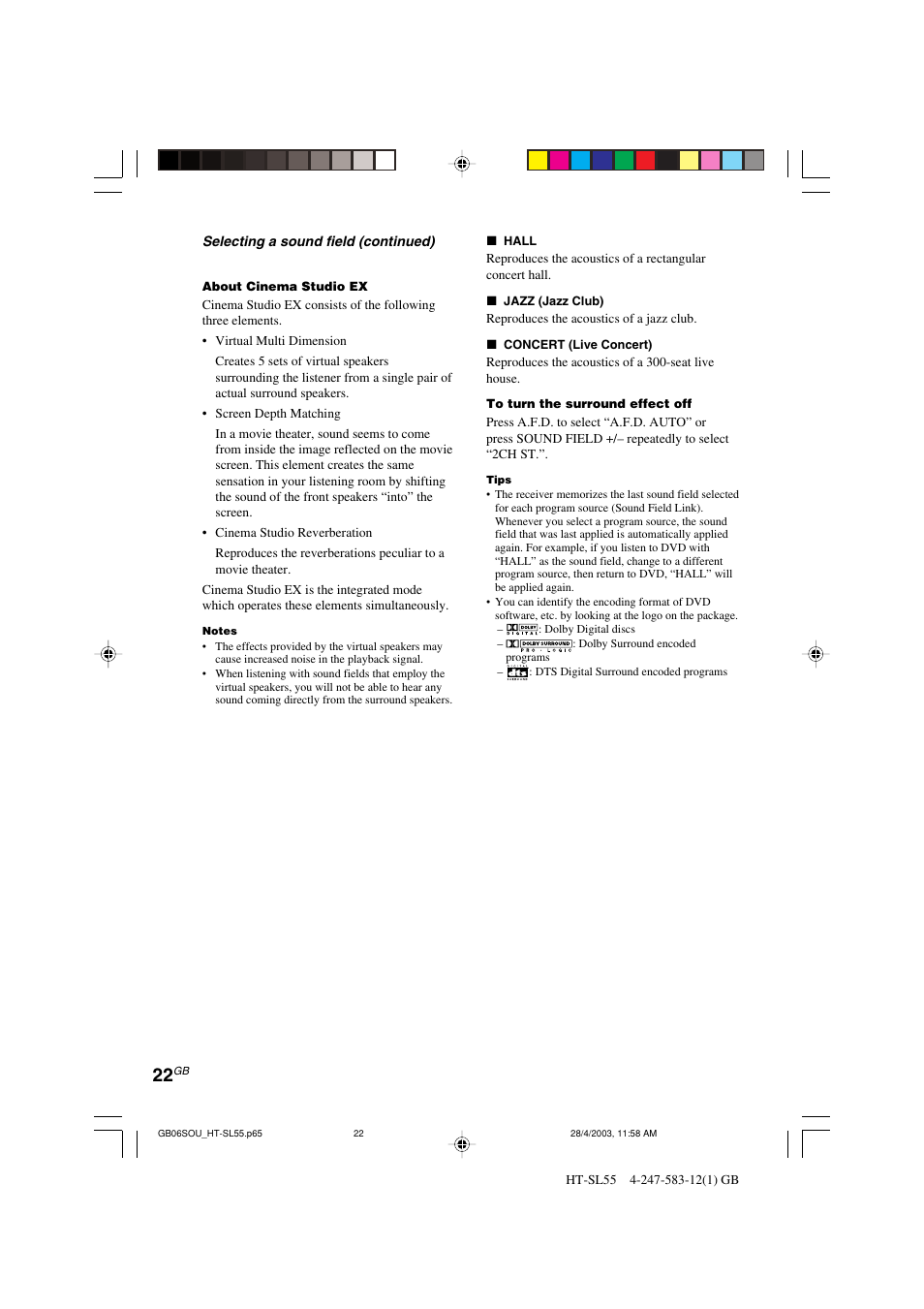 Sony HT-SL40 User Manual | Page 22 / 44