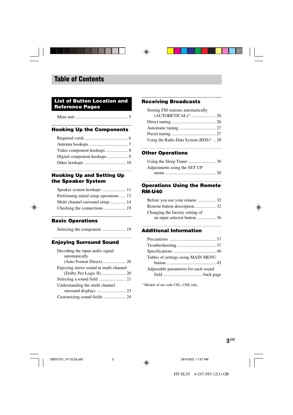 Sony HT-SL40 User Manual | Page 3 / 44