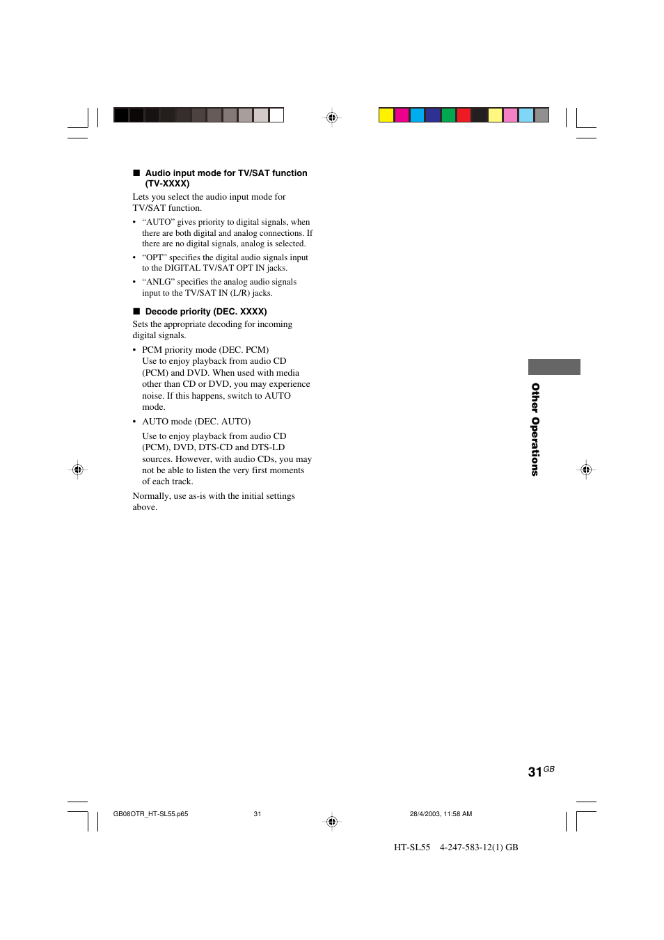 Sony HT-SL40 User Manual | Page 31 / 44