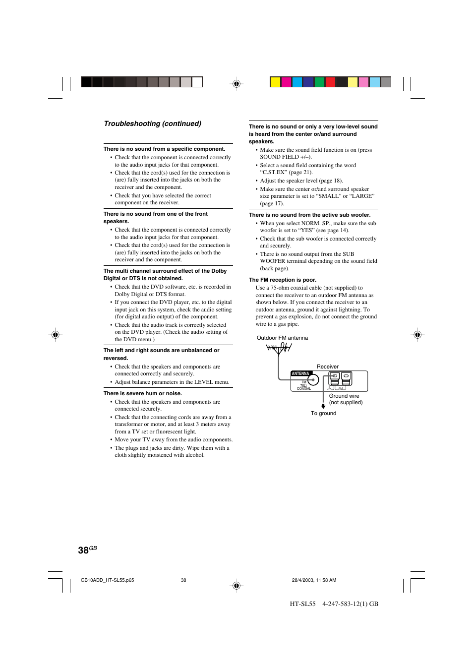 Sony HT-SL40 User Manual | Page 38 / 44