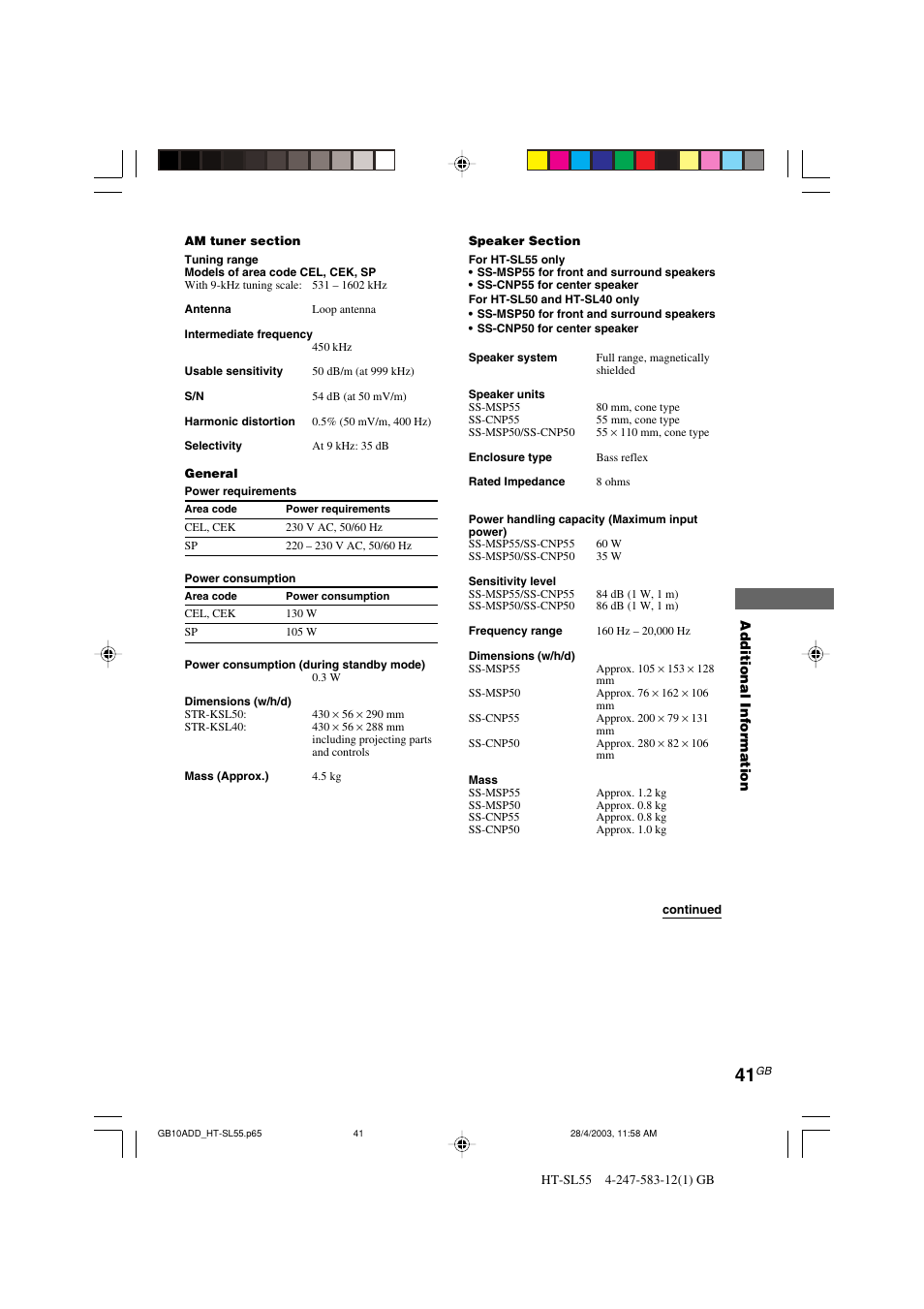 Sony HT-SL40 User Manual | Page 41 / 44