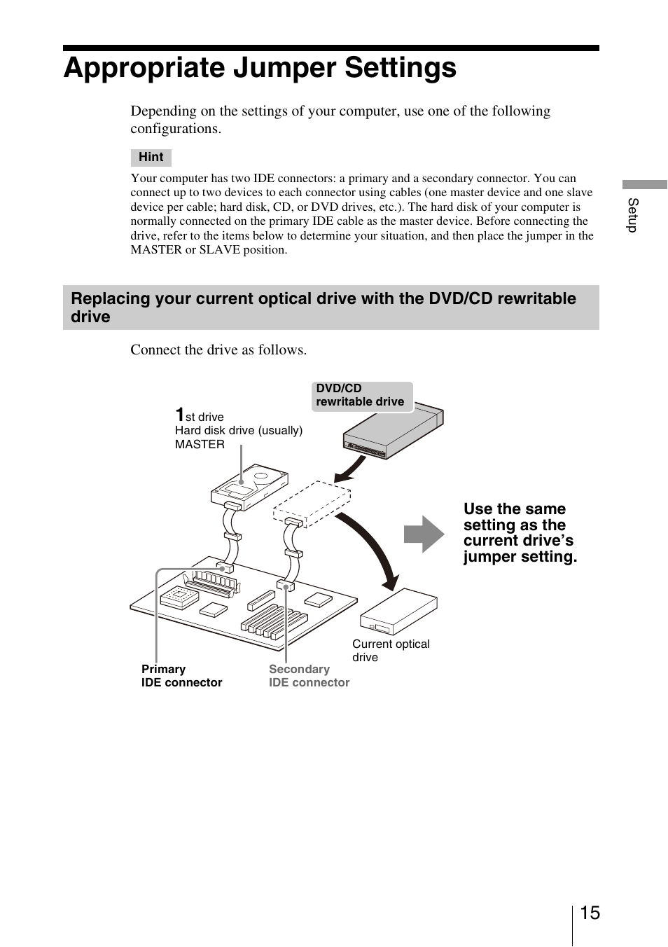 Appropriate jumper settings | Sony DRU-830A User Manual | Page 15 / 36