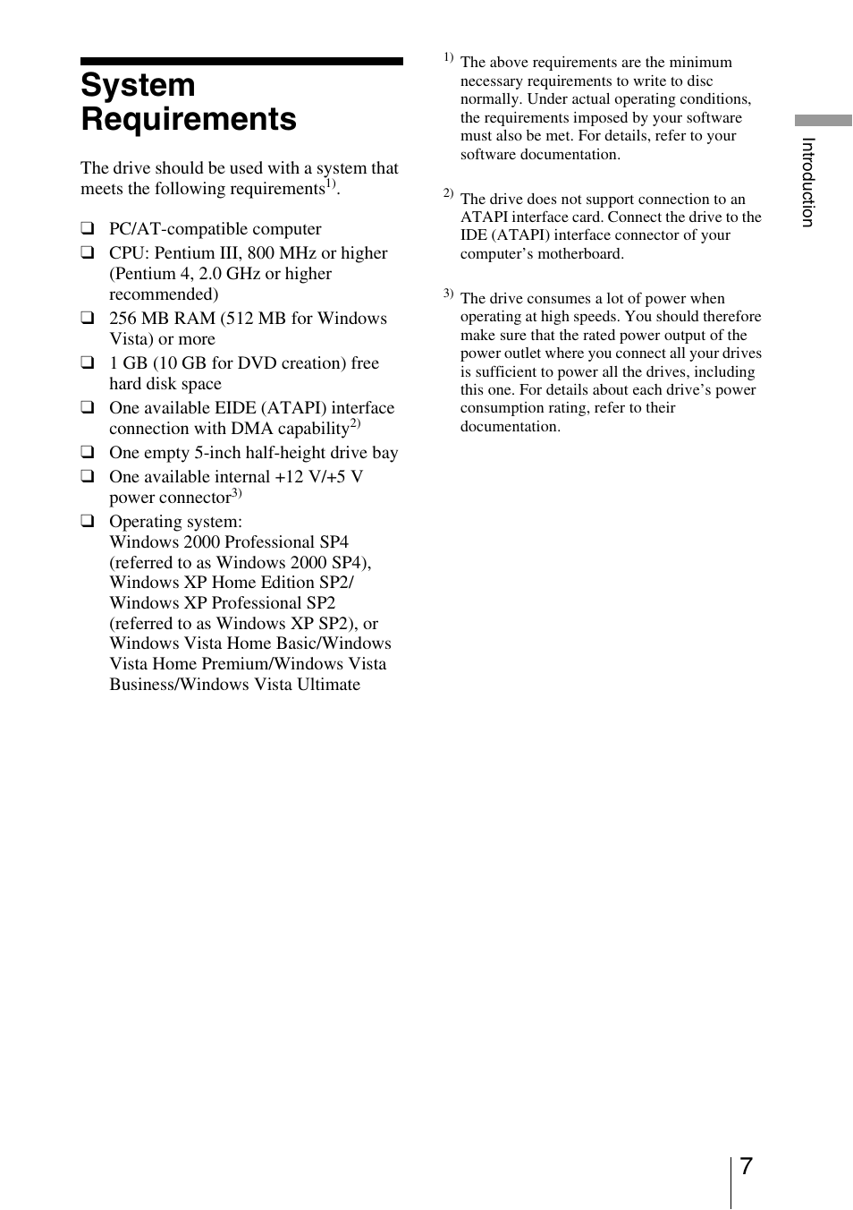 System requirements | Sony DRU-830A User Manual | Page 7 / 36