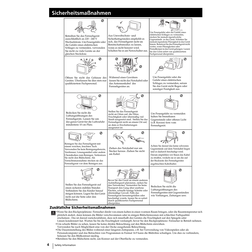 Sicherheitsmaßnahmen | Sony KP-51PS2 User Manual | Page 104 / 229