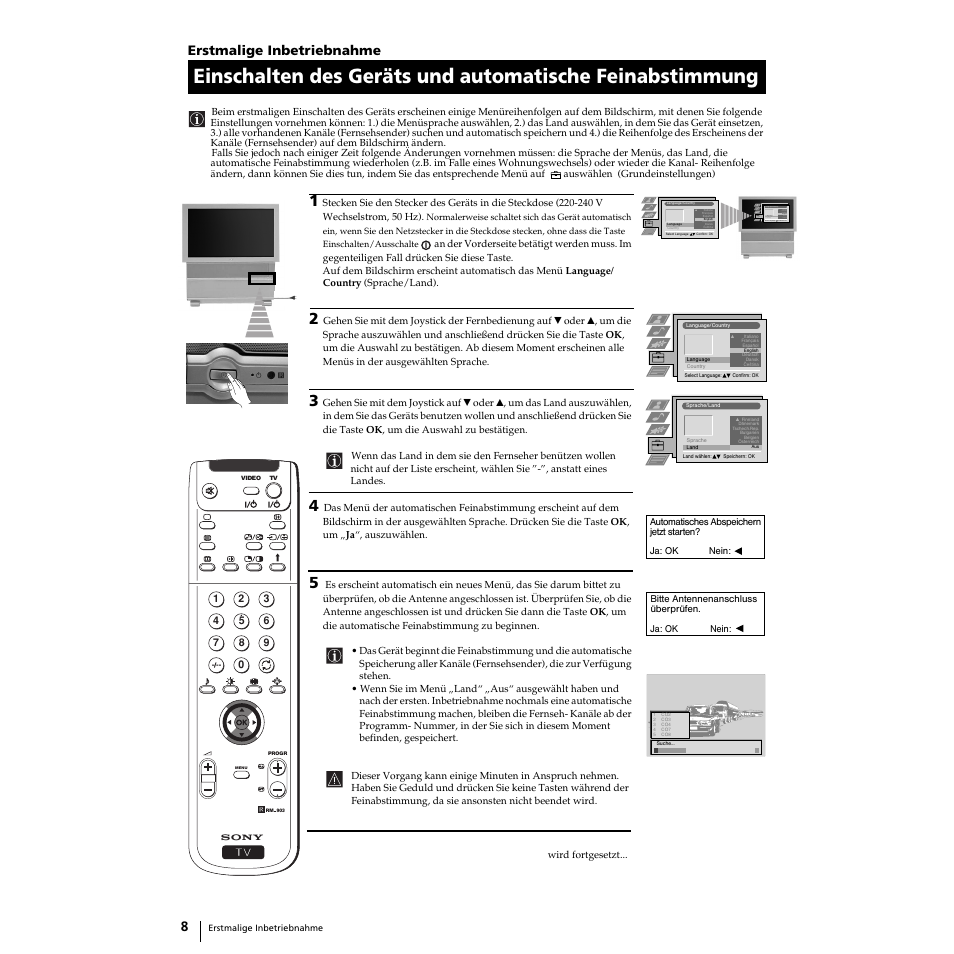 8erstmalige inbetriebnahme | Sony KP-51PS2 User Manual | Page 108 / 229