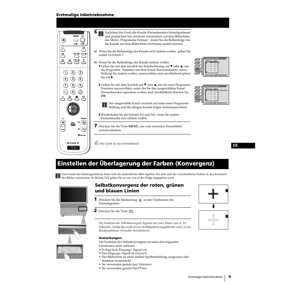 De 9 erstmalige inbetriebnahme | Sony KP-51PS2 User Manual | Page 109 / 229