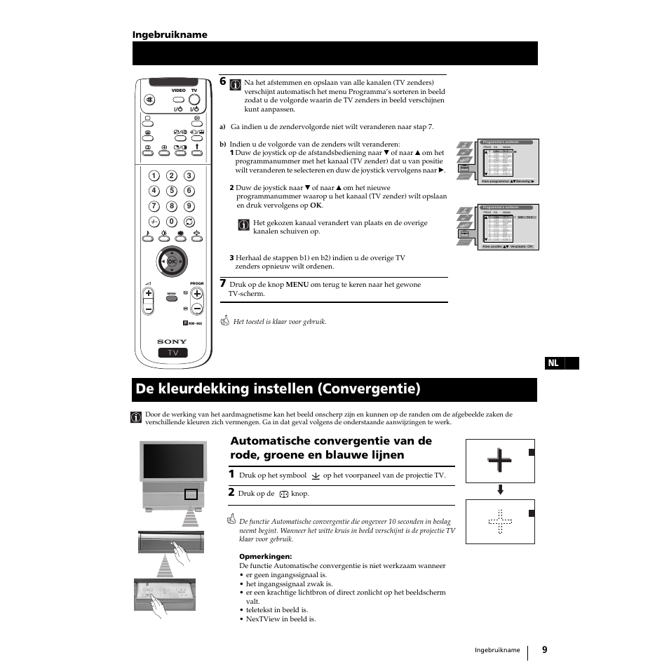 De kleurdekking instellen (convergentie), Nl 9 ingebruikname | Sony KP-51PS2 User Manual | Page 141 / 229