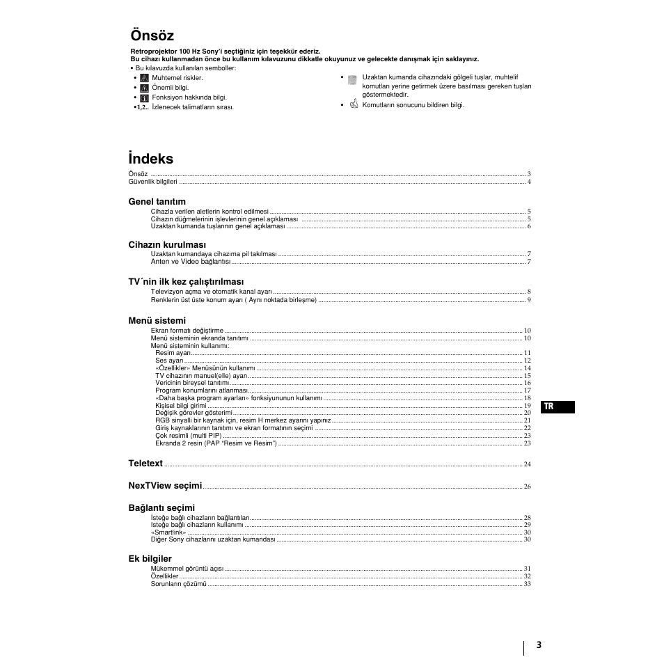 Önsöz, Wndeks | Sony KP-51PS2 User Manual | Page 199 / 229