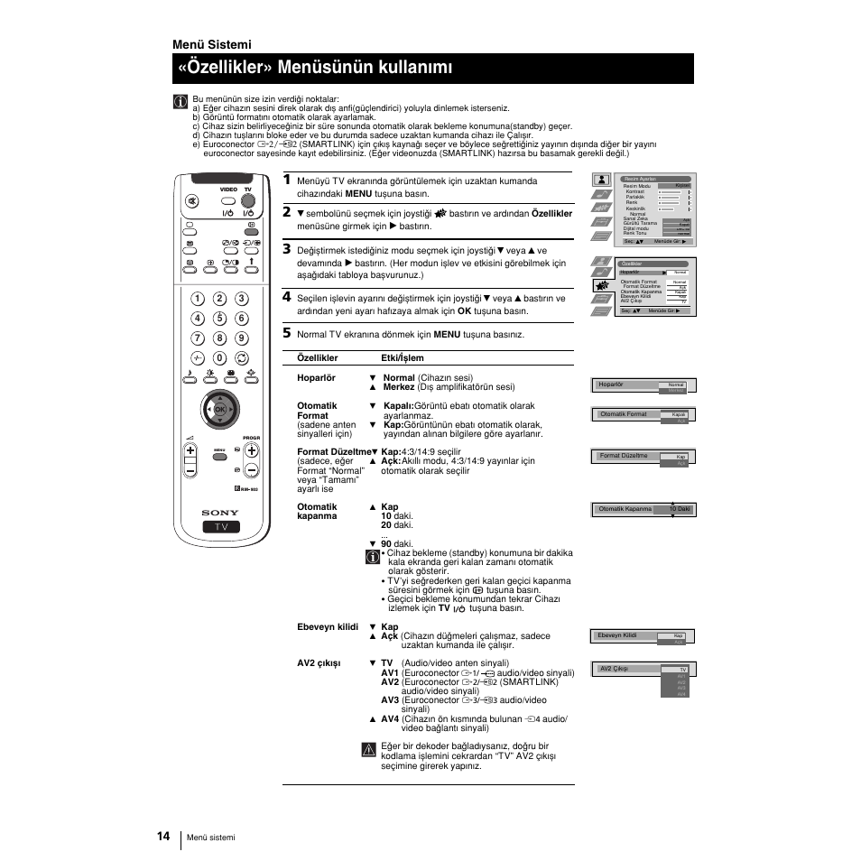 Özellikler» menüsünün kullanwmw, Menü sistemi | Sony KP-51PS2 User Manual | Page 210 / 229