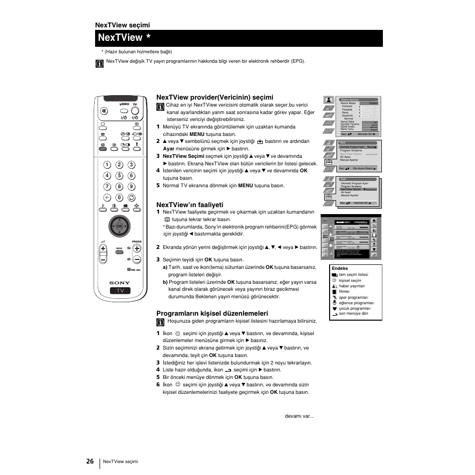 Neítvieë, Neítvieë seçimi, Neítvieë provider(vericinin) seçimi | Neítvieë’wn faaliyeti, Programlarwn kixisel düzenlemeleri | Sony KP-51PS2 User Manual | Page 222 / 229