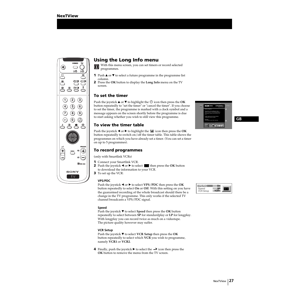 Using the long info menu, 27 gb, Nextview | Sony KP-51PS2 User Manual | Page 27 / 229