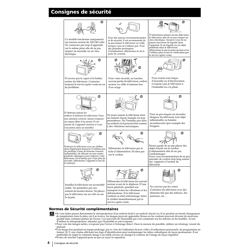 Consignes de sécurité, 4normes de sécurité complémentaires | Sony KP-51PS2 User Manual | Page 36 / 229
